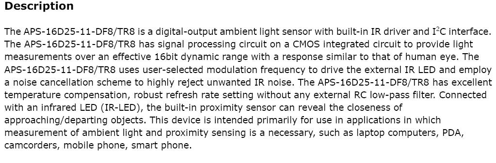 APS-16D25-11-DF8/TR8光线距离传感器特点及应用