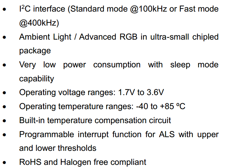 LTR-381RGB-MT光宝RGB颜色传感器特点