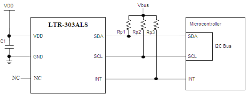 LTR-303ALS系列I2C数字环境光传感器应用电路