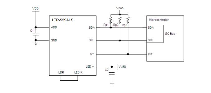 LTR-559ALS-01手机光线距离传感器应用电路图