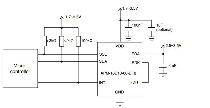 APM-16D18-00-DF8/TR8环境光距离传感器应用电路图