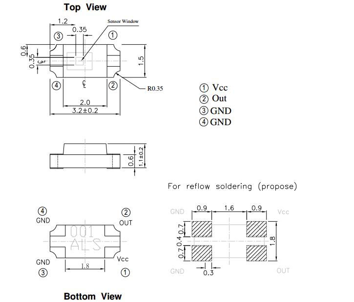 ALS-PDIC15-21B/TR8贴片环境光传感器尺寸图
